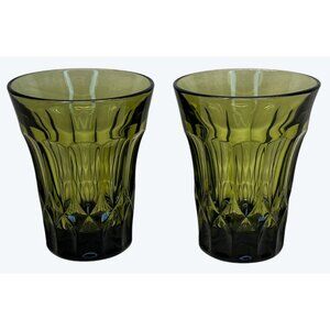 2 Noritake Perspective Green Glass 10 Ounce Flat Tumblers Glasses 4 7/8"